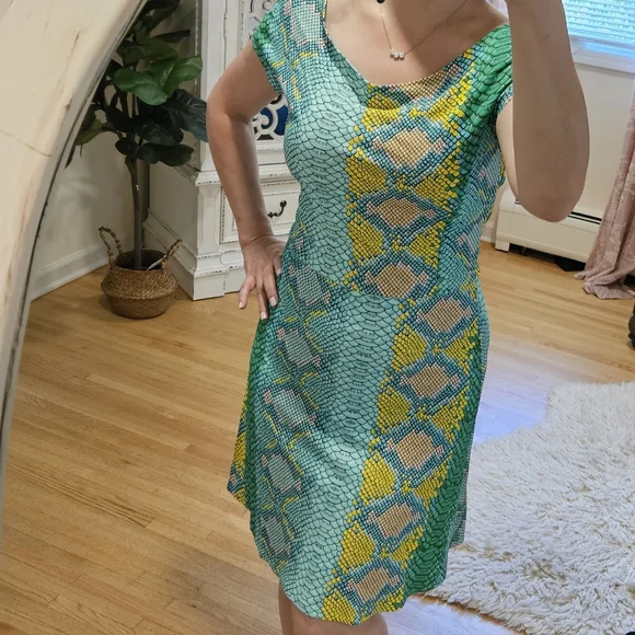 green emerald velvet dress Green Reptile Print Cowl Mini Dress  Maison-B-More Global Store